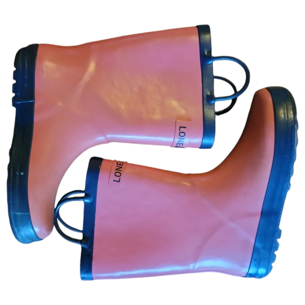 Girl's Lone Cone Kids Pink Black 100% Waterproof Rainboots Handles Size 2